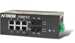 Red Lion N-Tron 708FX2-ST 8 port managed industrial Ethernet switch with ST multimode fiber, 2km