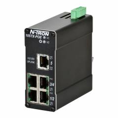 Red Lion N-Tron 105TX-POE-MDR PoE Ethernet switch, PoE on 4 ports, metal DIN rail mount
