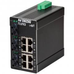 Red Lion N-Tron 711FX3-ST-HV 11 port managed industrial Ethernet switch with ST multimode fiber, 2km
