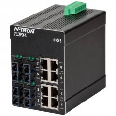 Red Lion N-Tron 712FXE4-SC-15 12 port managed industrial Ethernet switch with SC singlemode fiber, 15km