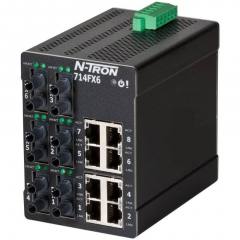 Red Lion N-Tron 714FXE6-ST-15 14 port managed industrial Ethernet switch with ST multimode fiber, 15km