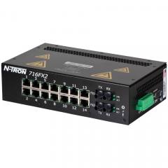 Red Lion N-Tron 716FXE2-ST-15 16 port managed industrial Ethernet switch with ST singlemode fiber, 15km